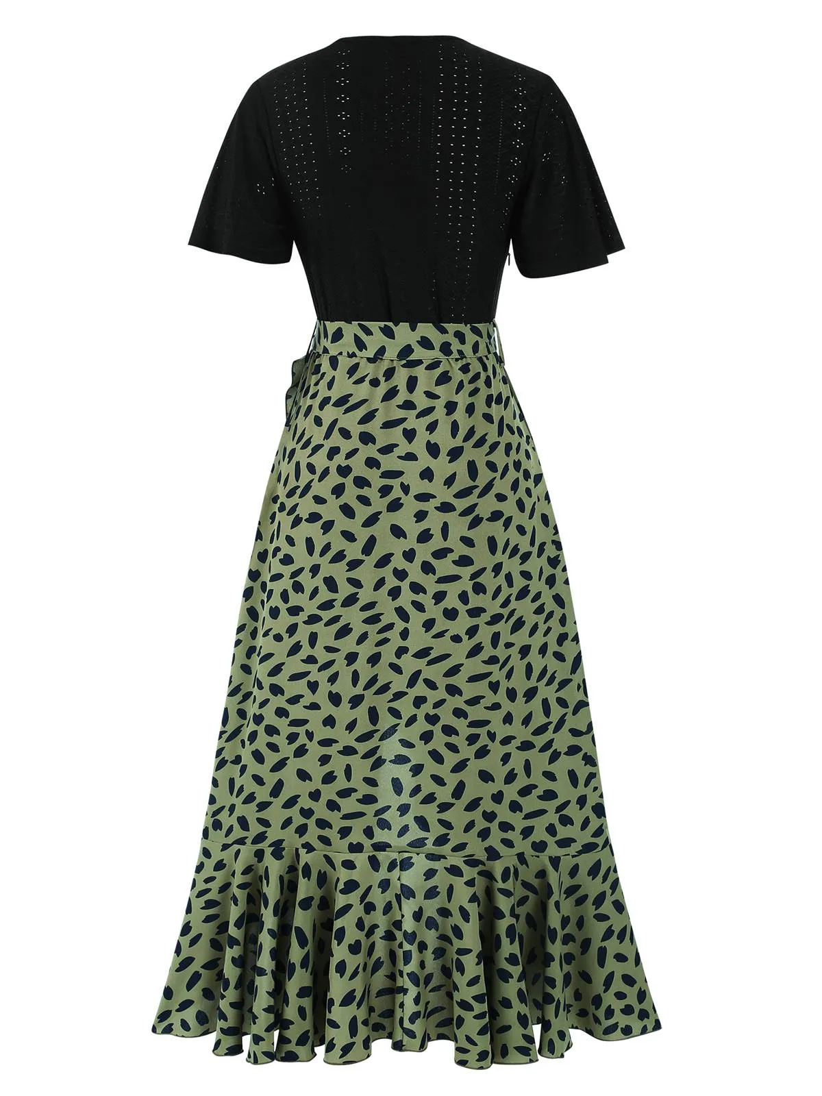 1930s Wrap V-Neck Patchwork Ruffle Dress