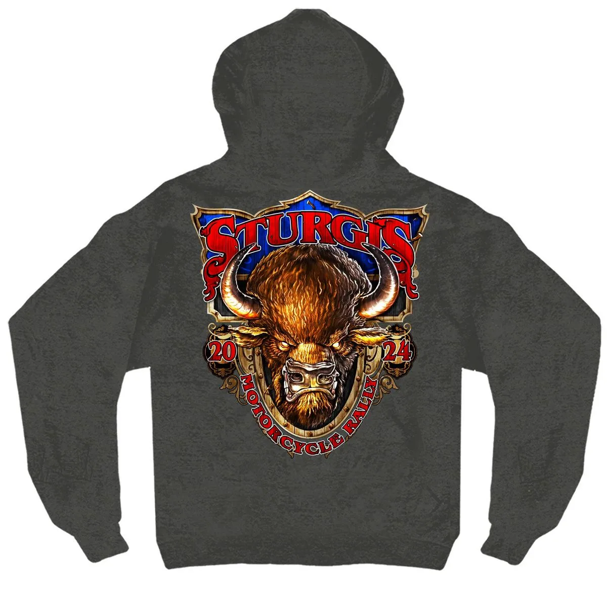 2024 Sturgis Men's Buffalo Charcoal Motorcycle Rally Zip Up Hoodie SPB4104