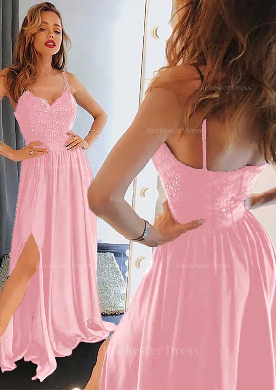 A-line/Princess Sweetheart Sleeveless Long/Floor-Length Charmeuse Prom Dress With Split Lace