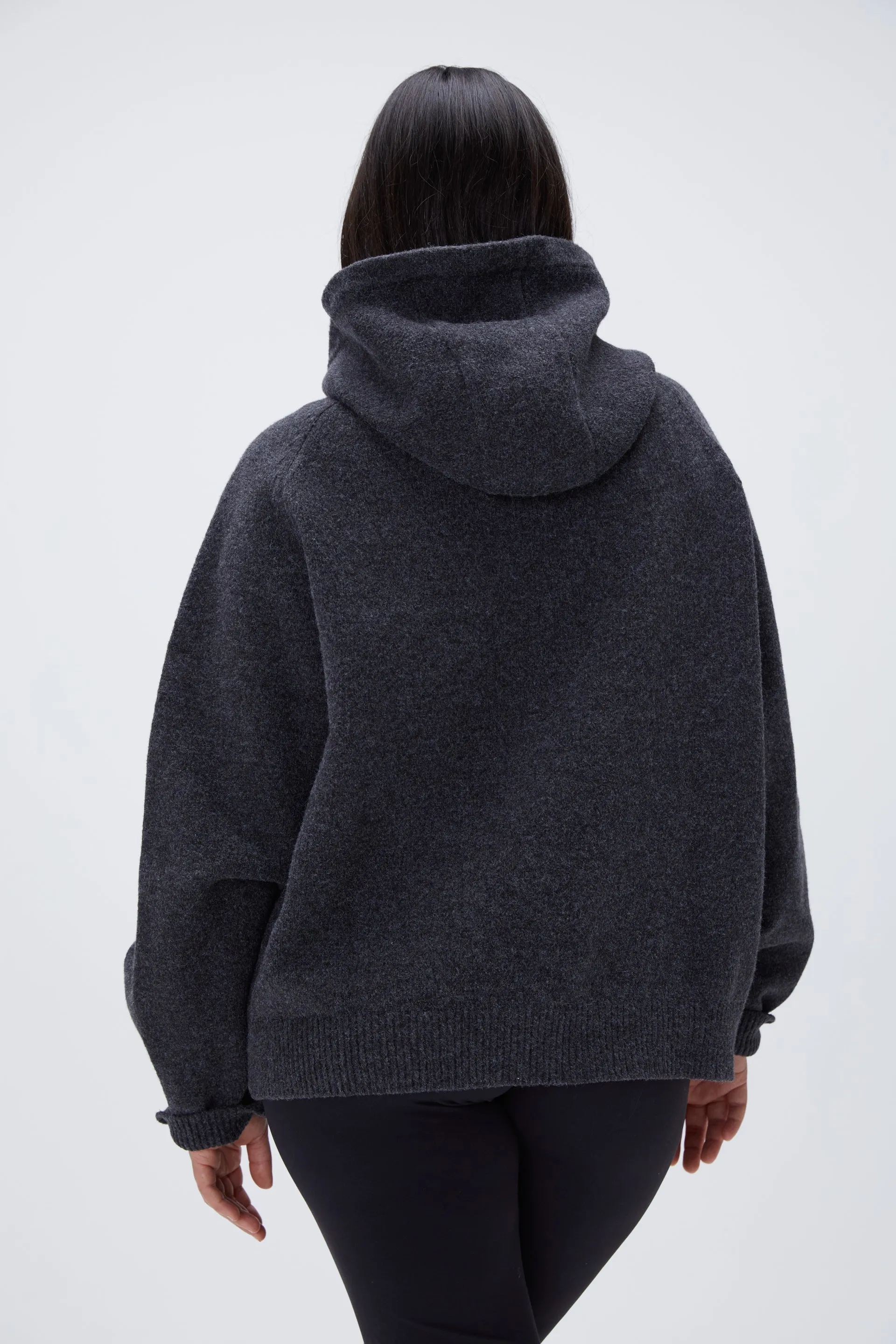 ADA Oversized Knit Hoodie - Dark Grey/Cream