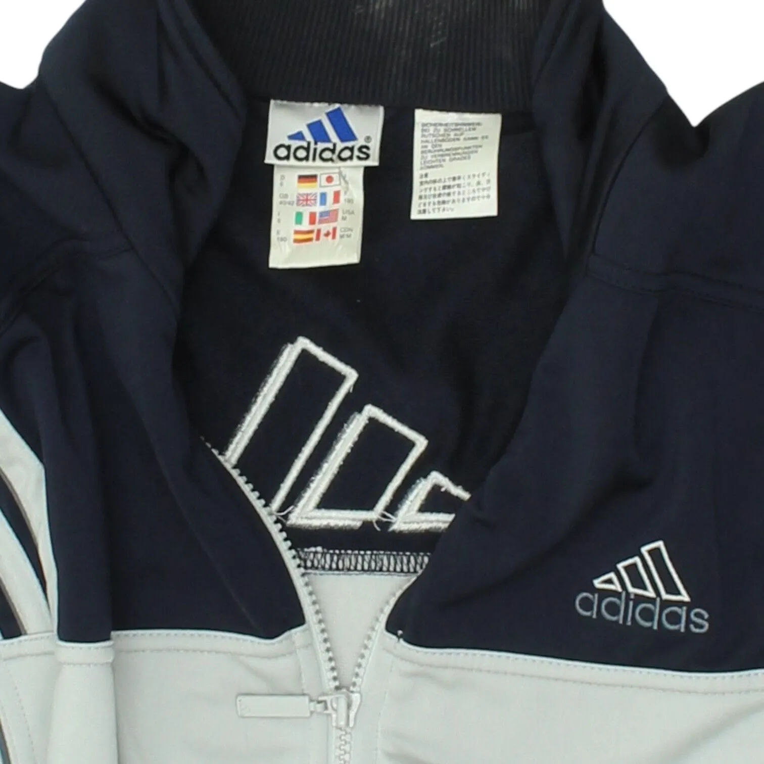 Adidas Mens Navy Grey Track Jacket | Vintage 90s Sportswear Tracksuit Top VTG