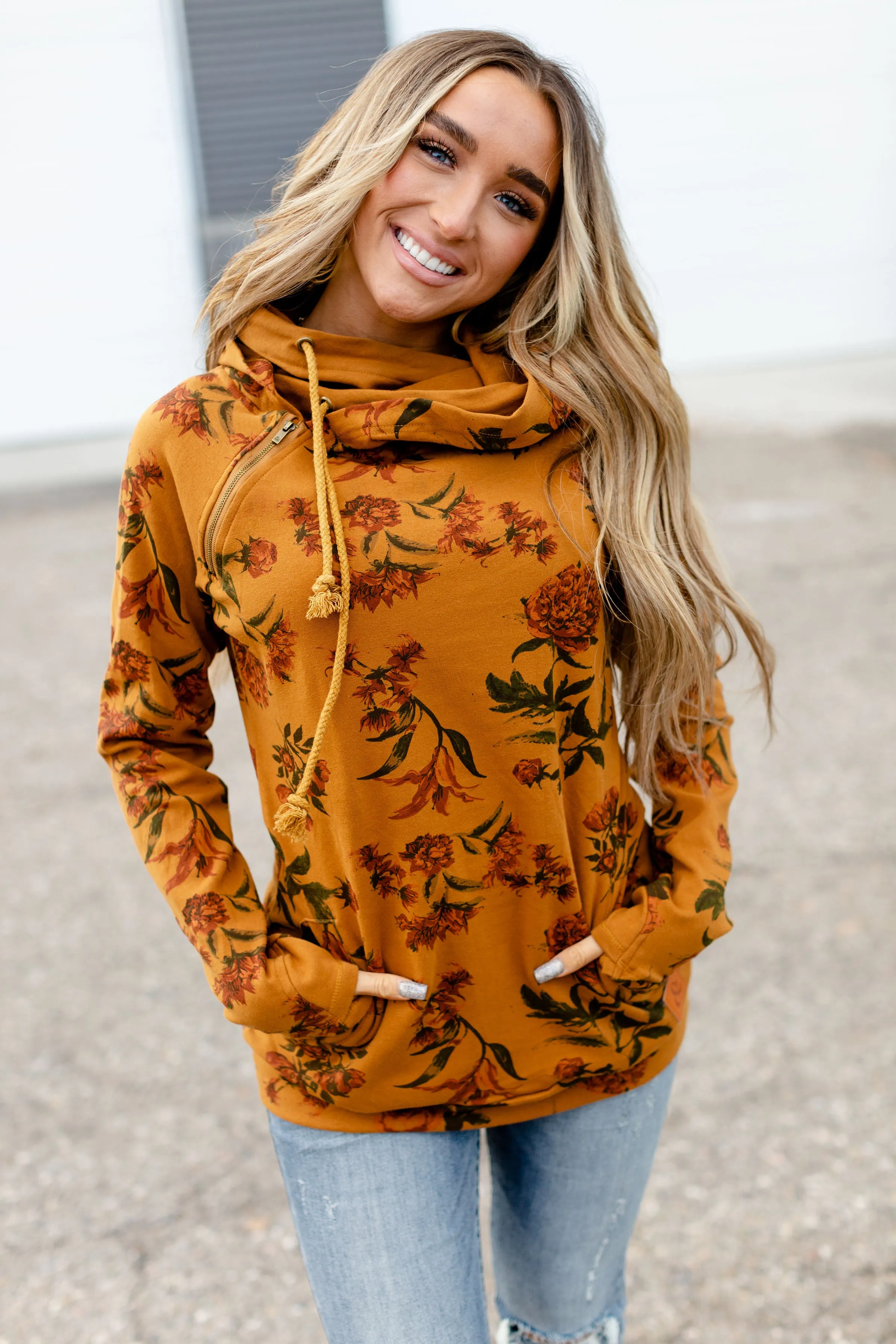 Ampersand Avenue DoubleHood Sweatshirt - Mustard Vintage Floral