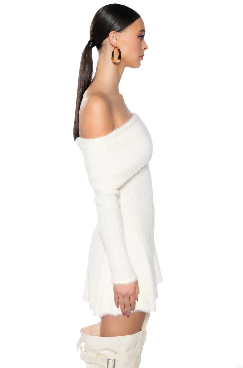 ARI OFF THE SHOULDER KNIT MINI DRESS