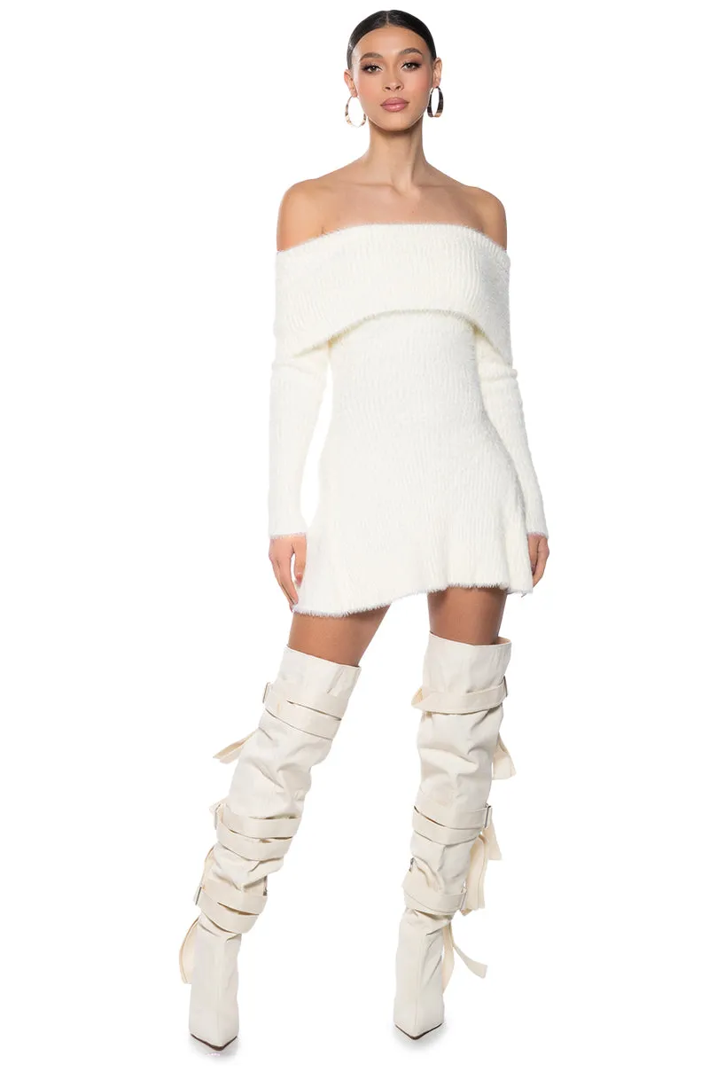 ARI OFF THE SHOULDER KNIT MINI DRESS