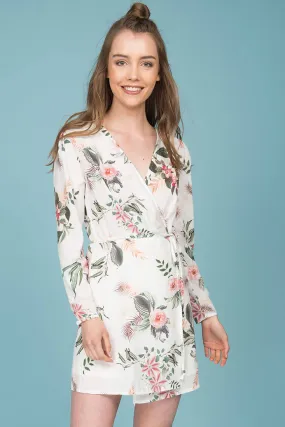 Aryanna Floral  Wrap Dress White