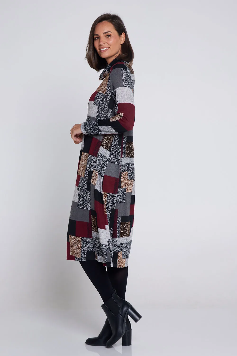 Astrid Tunic Dress - Burgundy/Grey/Black