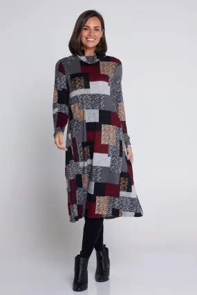 Astrid Tunic Dress - Burgundy/Grey/Black