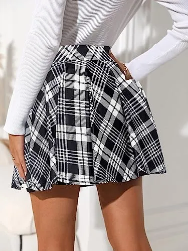 Avidlove Women's Plaid Skirt Mini Basic Plaid Flared Mini Skater Skirts