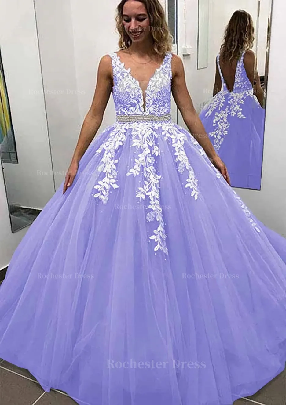 Ball Gown Sleeveless Long/Floor-Length Tulle Prom Dress With Lace Appliqued Beading