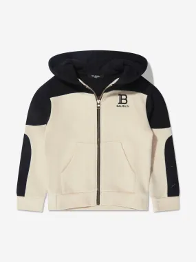 Balmain Kids Logo Zip Up Hoodie in Beige