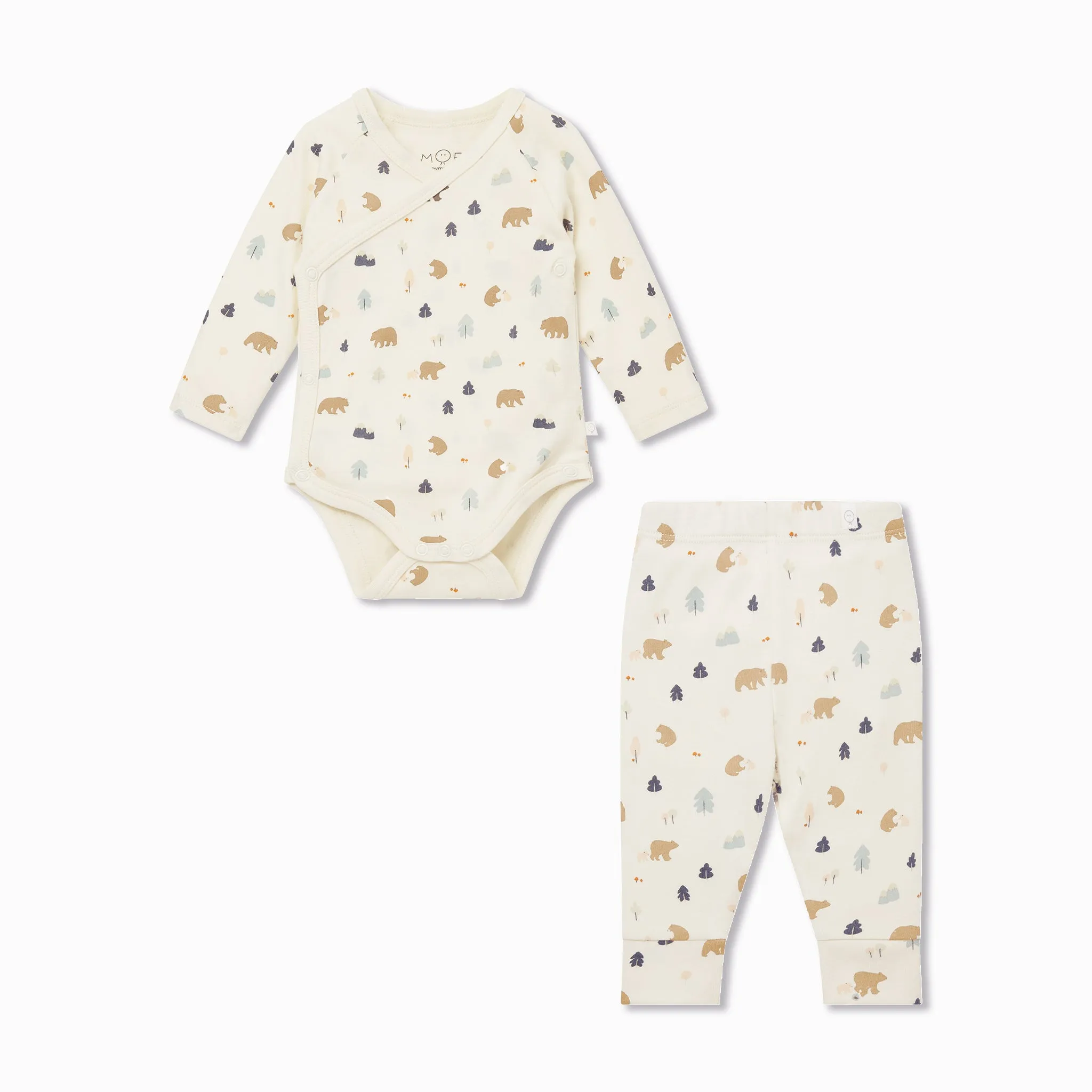 Bear Print Kimono Bodysuit & Leggings Outfit