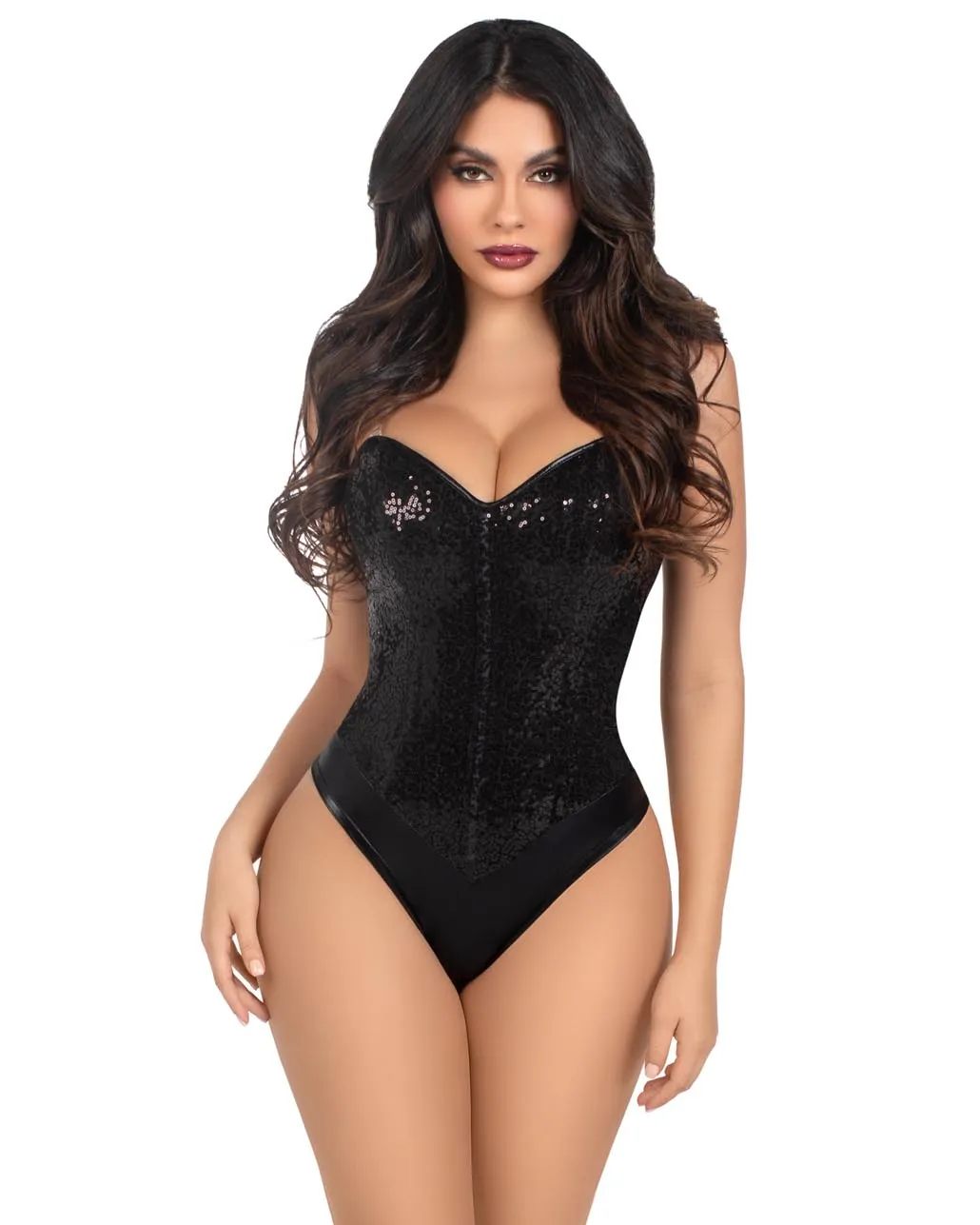 Black Glam Boned Bodysuit