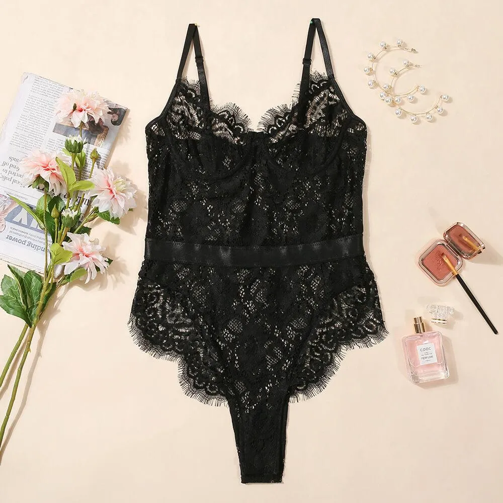 Black Lace Sheer Lingerie Bodysuits