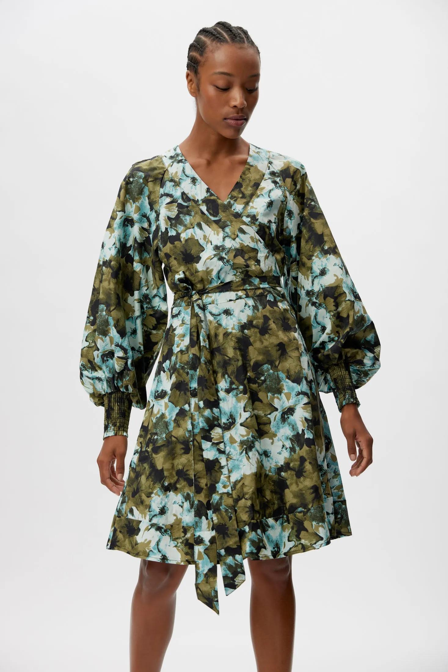 BlishaGZ Wrap Dress - Artistic Blue Flower