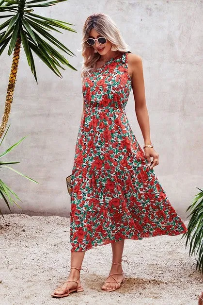 Blooming Asymmetry Midi Dress