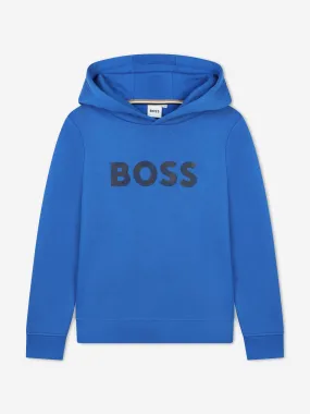 BOSS Boys Logo Print Hoodie in Blue