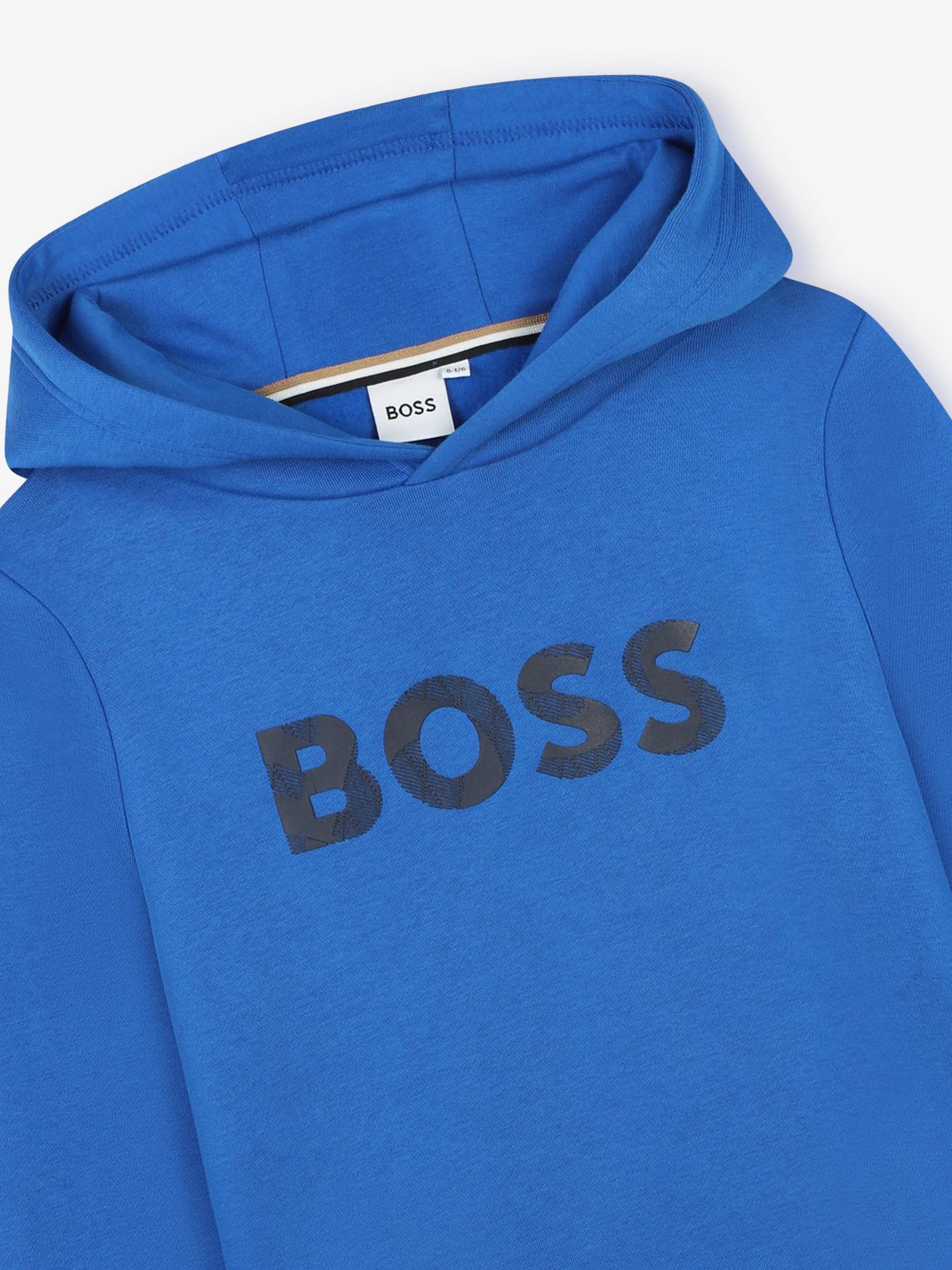 BOSS Boys Logo Print Hoodie in Blue