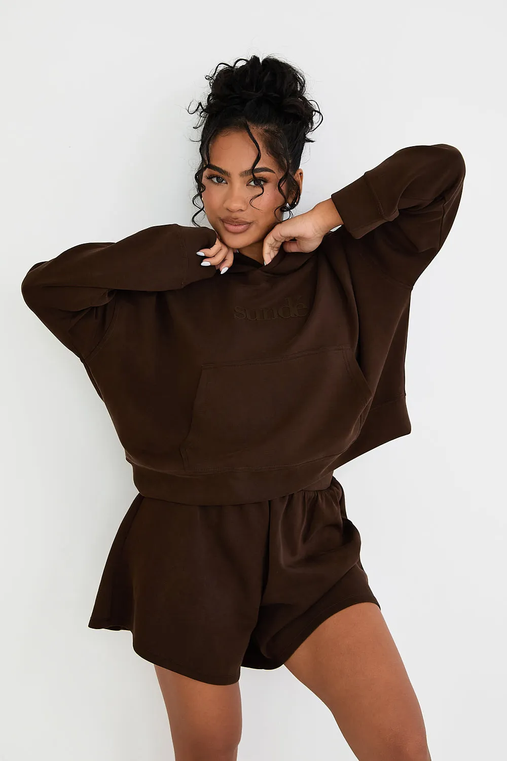 Boxy Cropped Hoodie - Chocolate