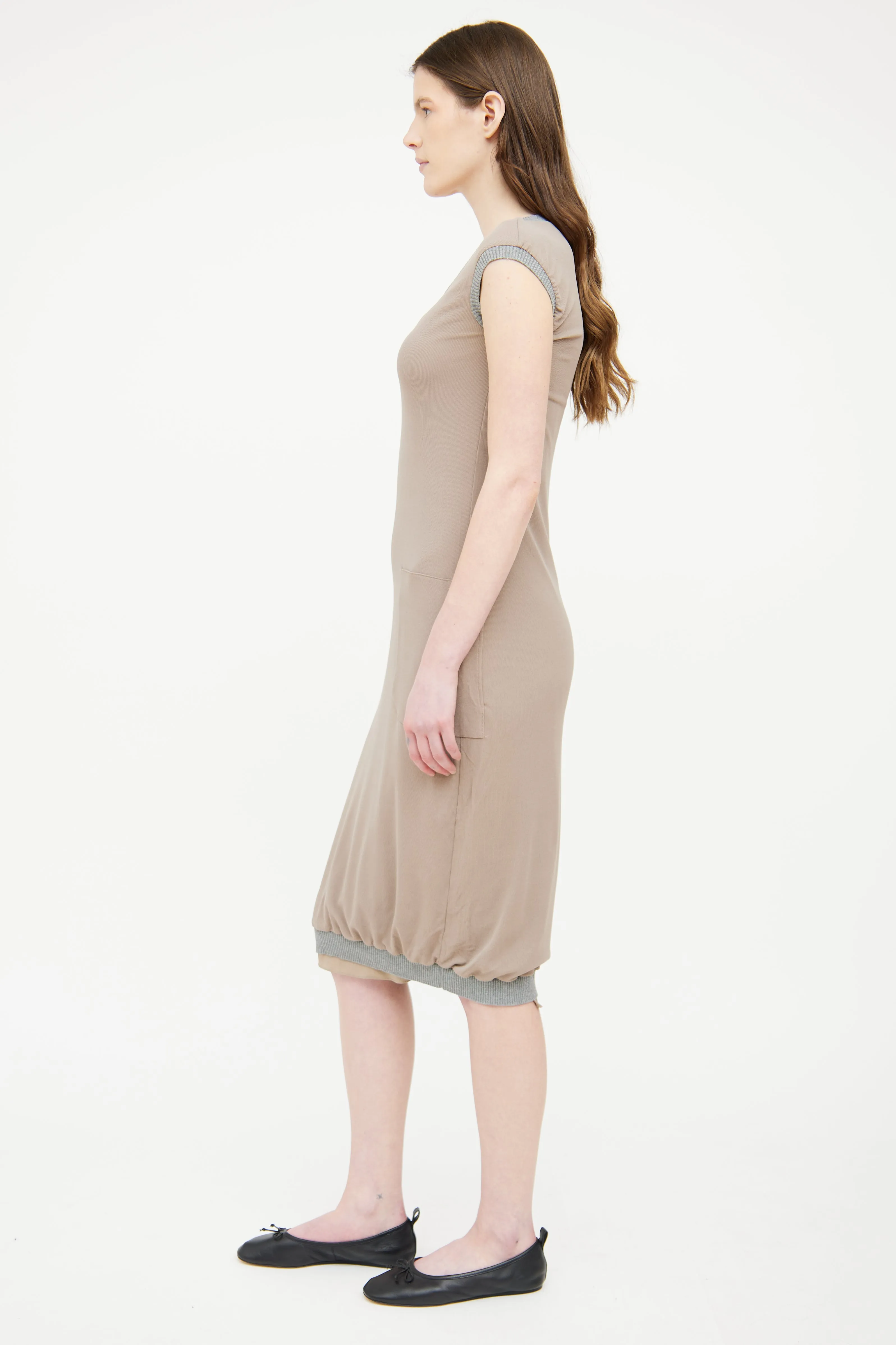 Brown & Grey Pocket Sleeveless Dress