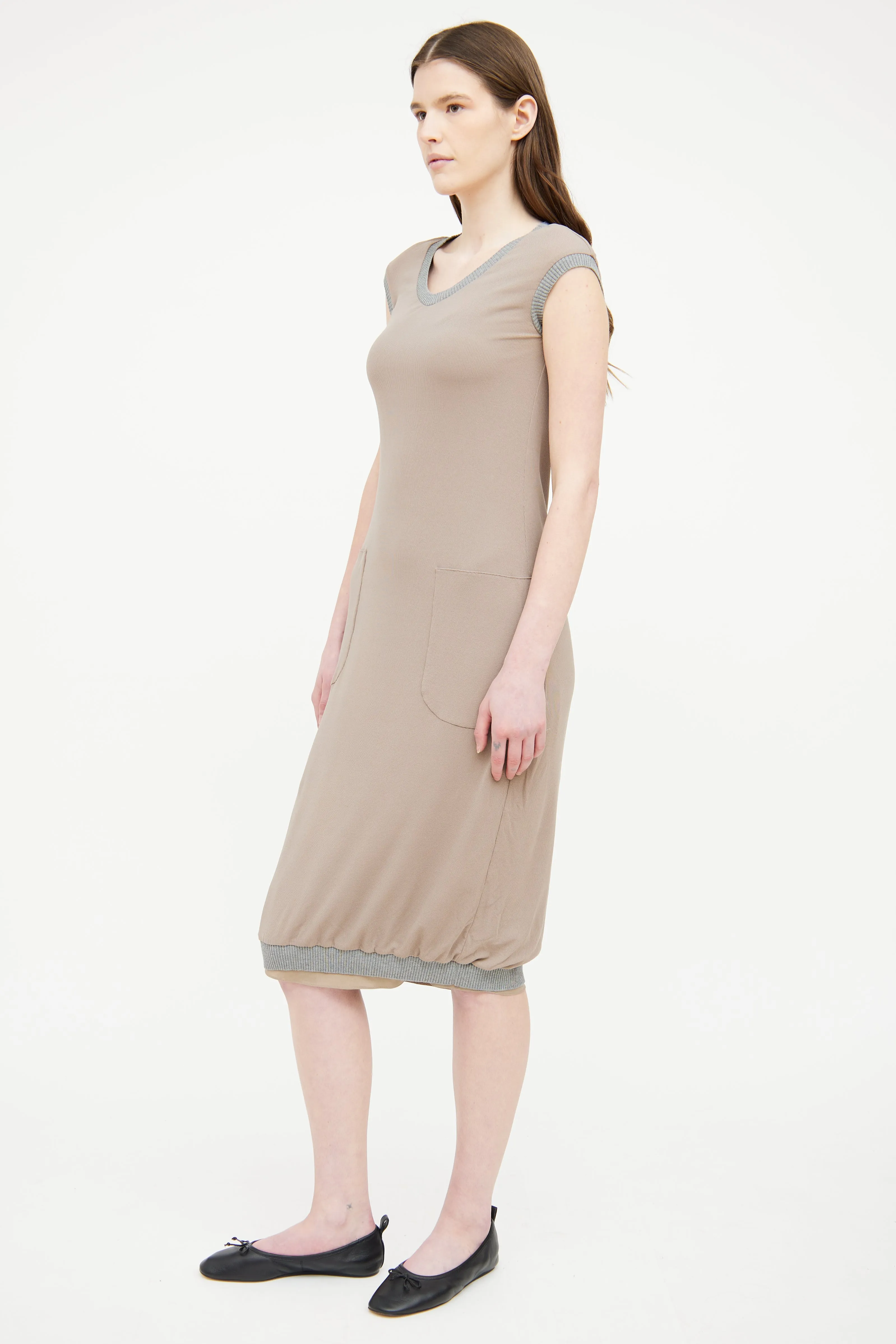 Brown & Grey Pocket Sleeveless Dress