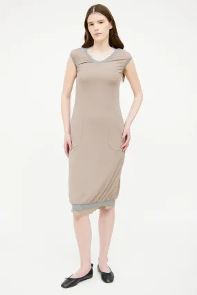 Brown & Grey Pocket Sleeveless Dress