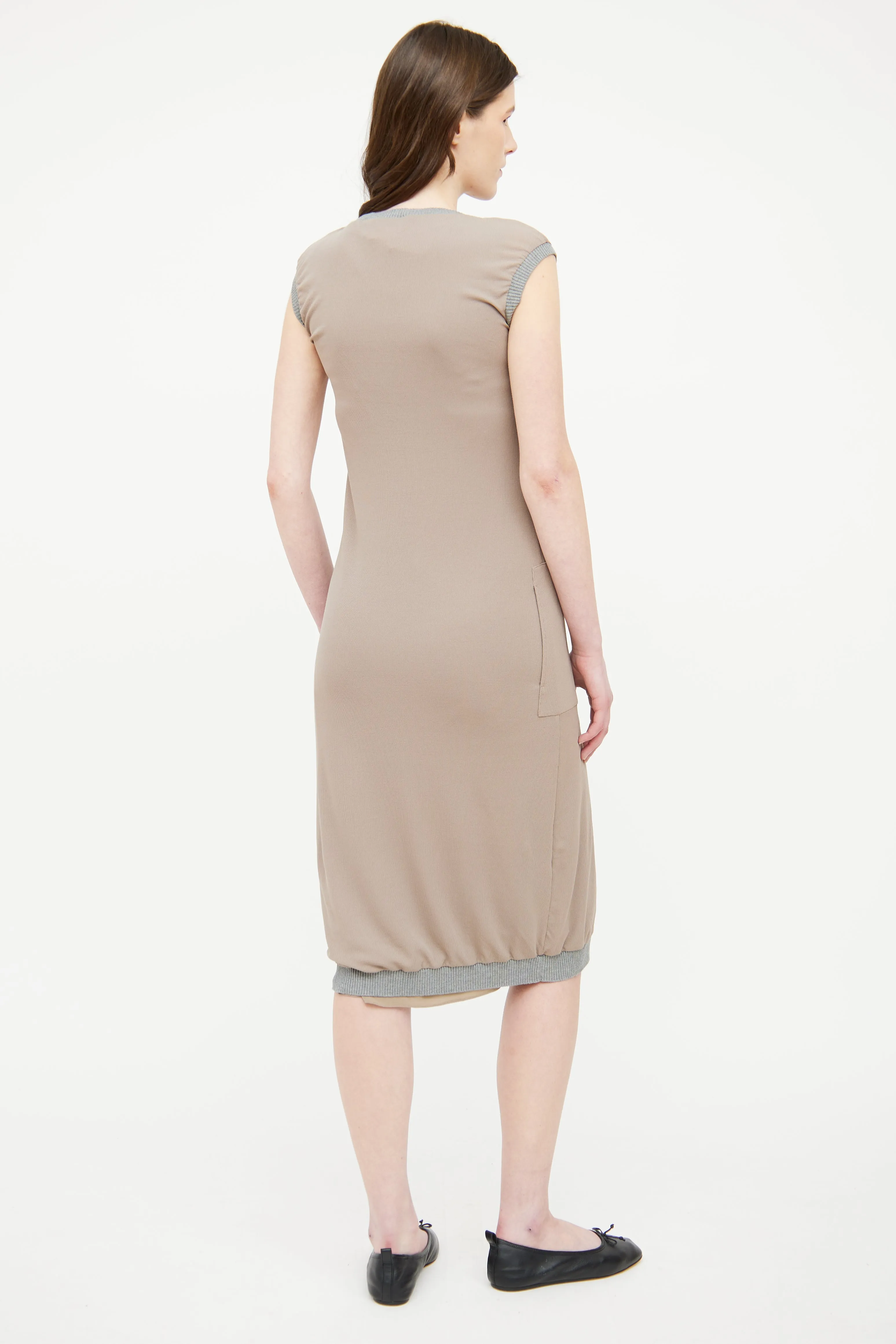 Brown & Grey Pocket Sleeveless Dress