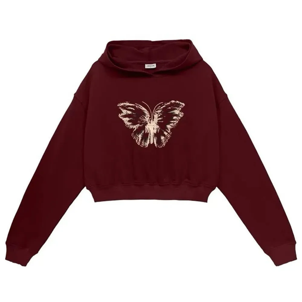 Butterfly Print Crop Hoodie