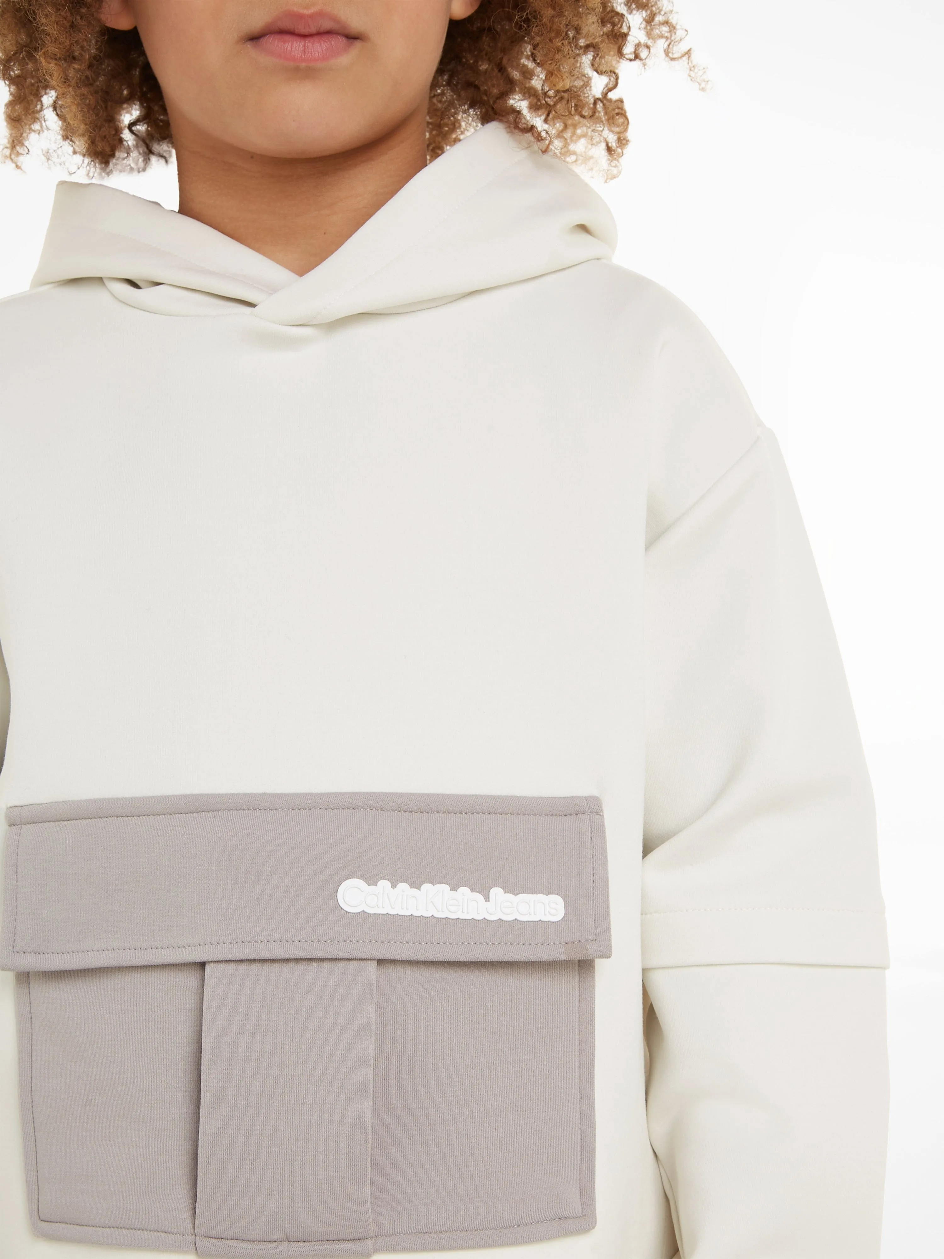 Calvin Klein Boys Spacer Colourblock Layer Hoodie in Ivory