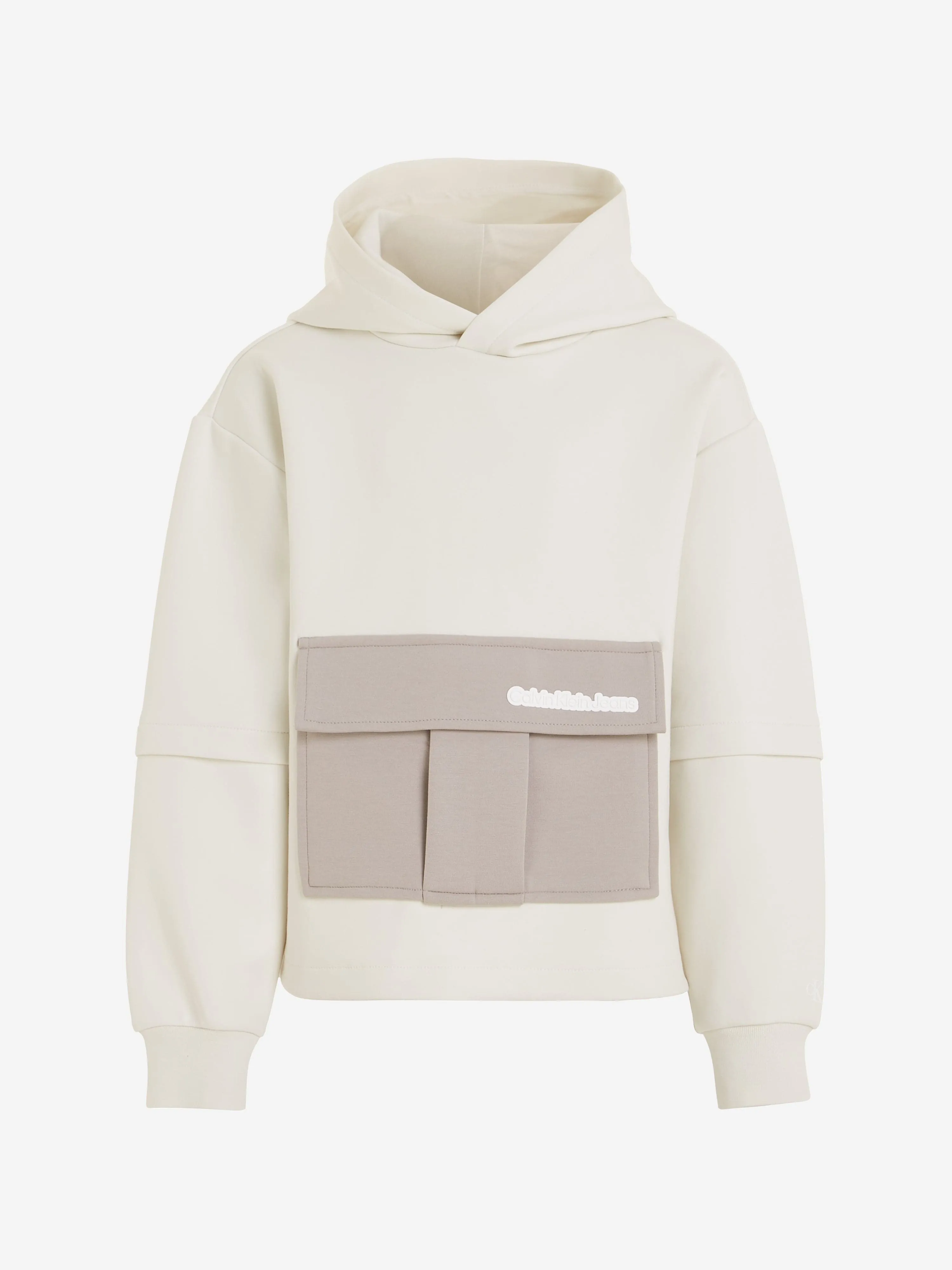 Calvin Klein Boys Spacer Colourblock Layer Hoodie in Ivory