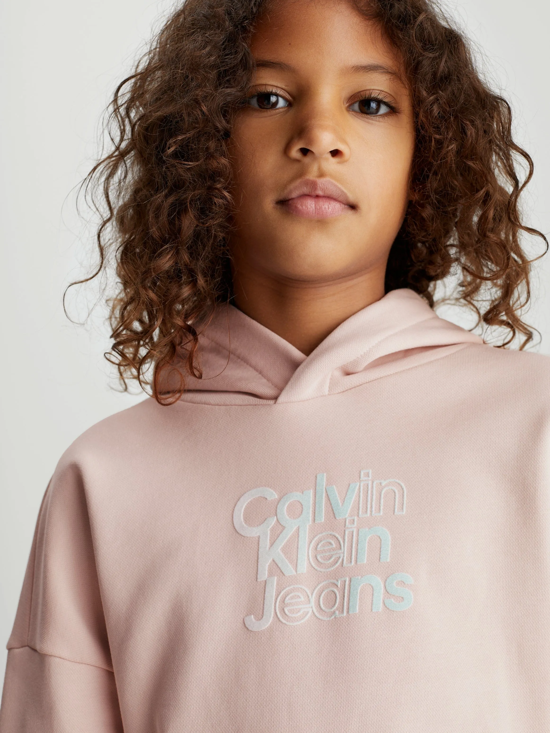 Calvin Klein Girls Gradient Flock Logo Hoodie in Pink