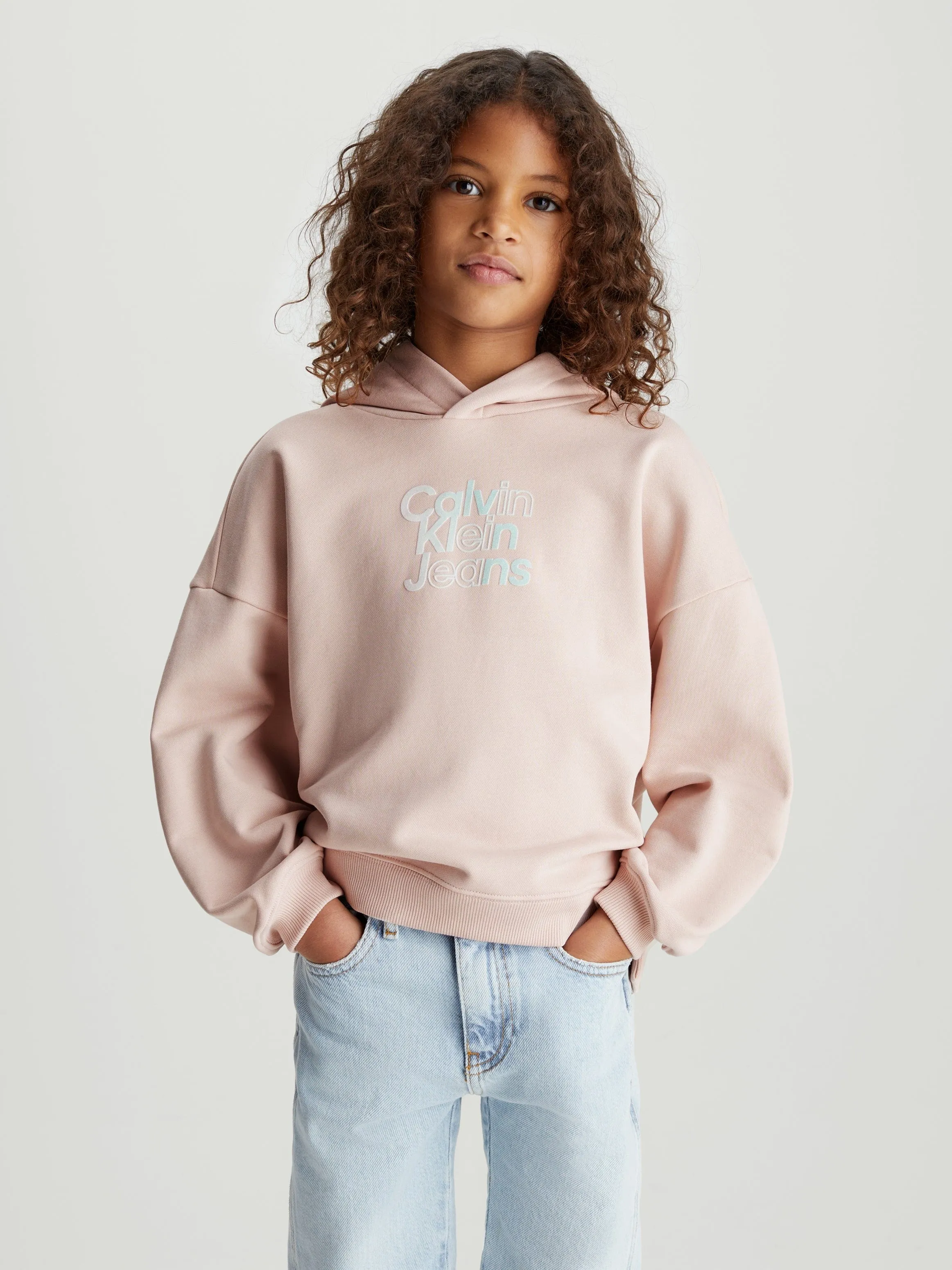 Calvin Klein Girls Gradient Flock Logo Hoodie in Pink