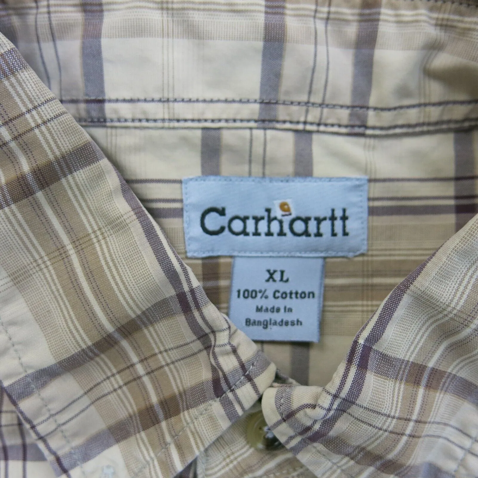 Carhartt Shirt Mens XL Brown 100% Cotton Plaid Workwear Button Down Long Sleeve