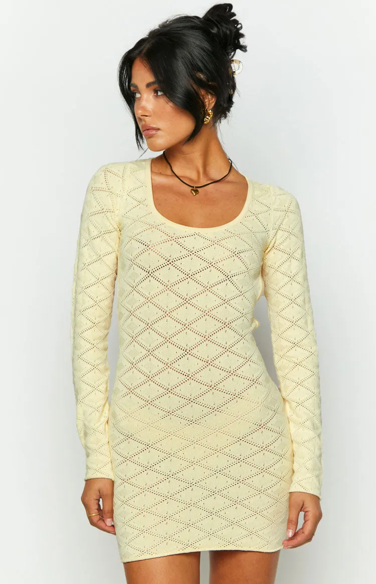 Carrie Yellow Long Sleeve Knit Mini Dress