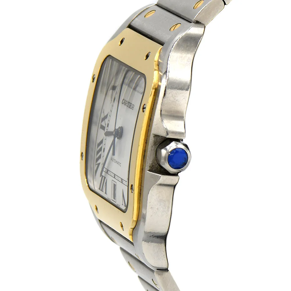 Cartier Santos Large Model Two Tone Designer Watch in 18k Yellow Gold & Stainless Steel with Extras