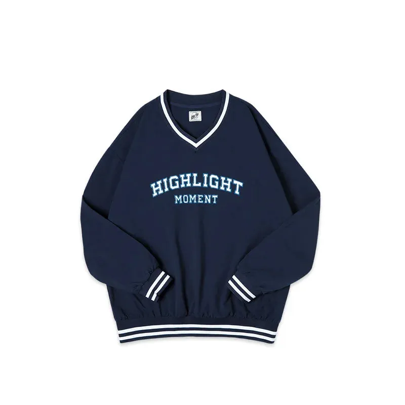 Casual V-neck Baseball Jersey Embroidered Letter Oversize Sweatshirts with Vintage Long Sleeves