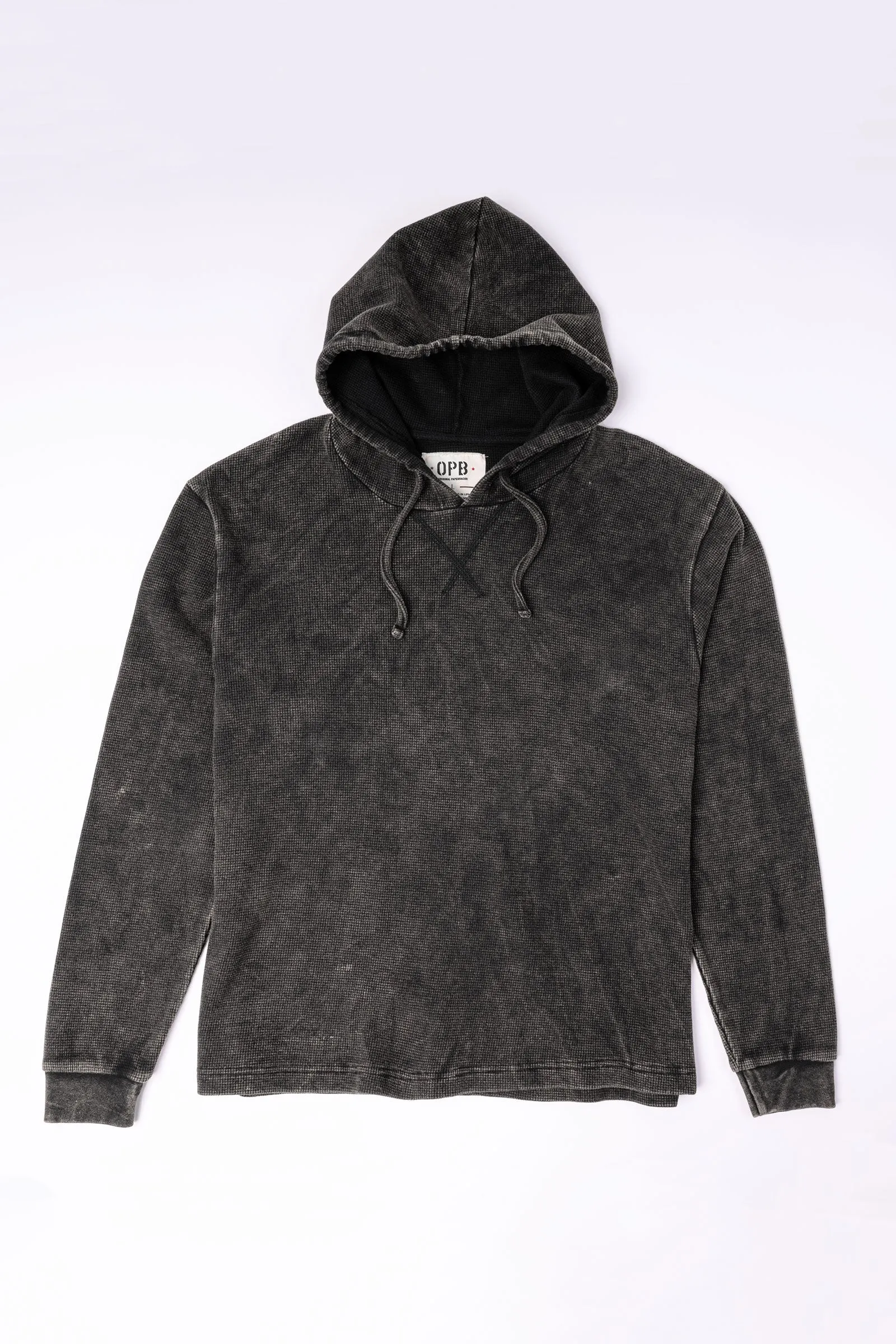 Cedar Vintage Wash Waffle Knit Hoodie - Black