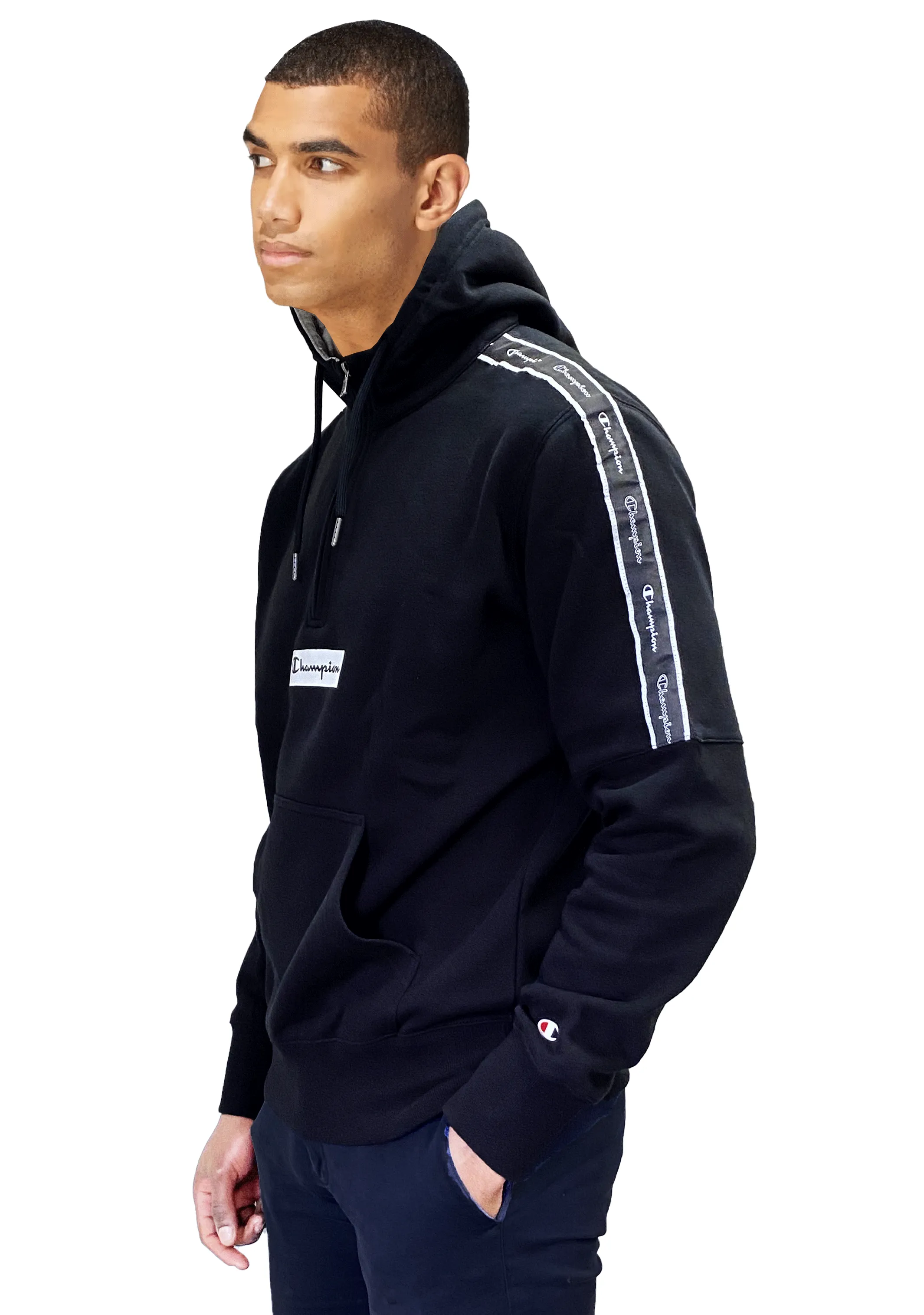 Champion Mens EU Rochester Taping Hoodie <br> AVU3A1 BLK