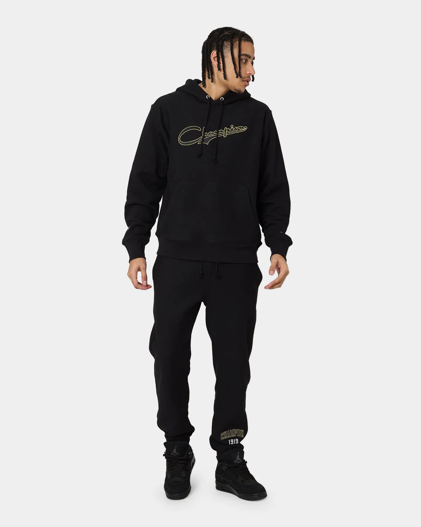 Champion Reverse Weave Archive Script Hoodie Black/Gold