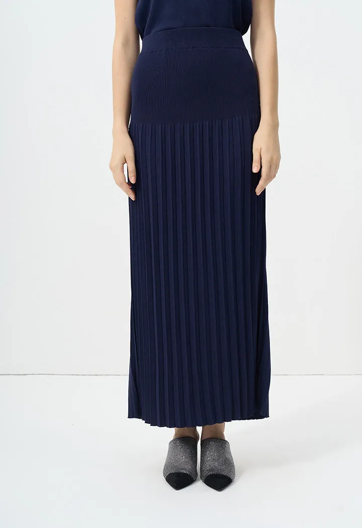 Choice Solid Pleated Knitted Skirt Navy