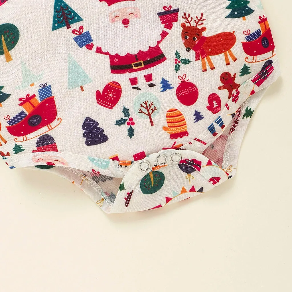 Christmas Bow Tie Bodysuit and Suspender Shorts 2-piece Set