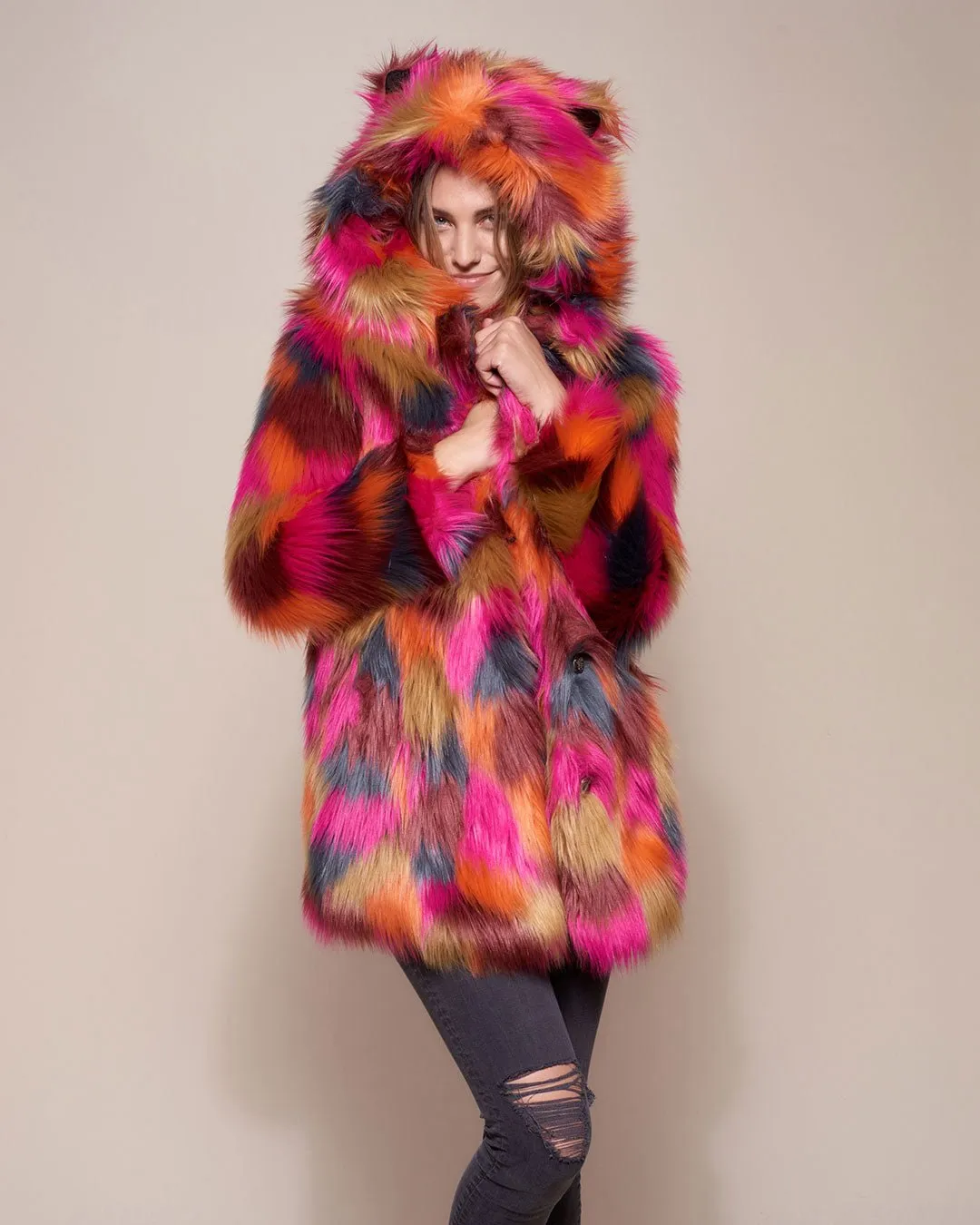 Classic Calico Leopard Faux Fur Coat