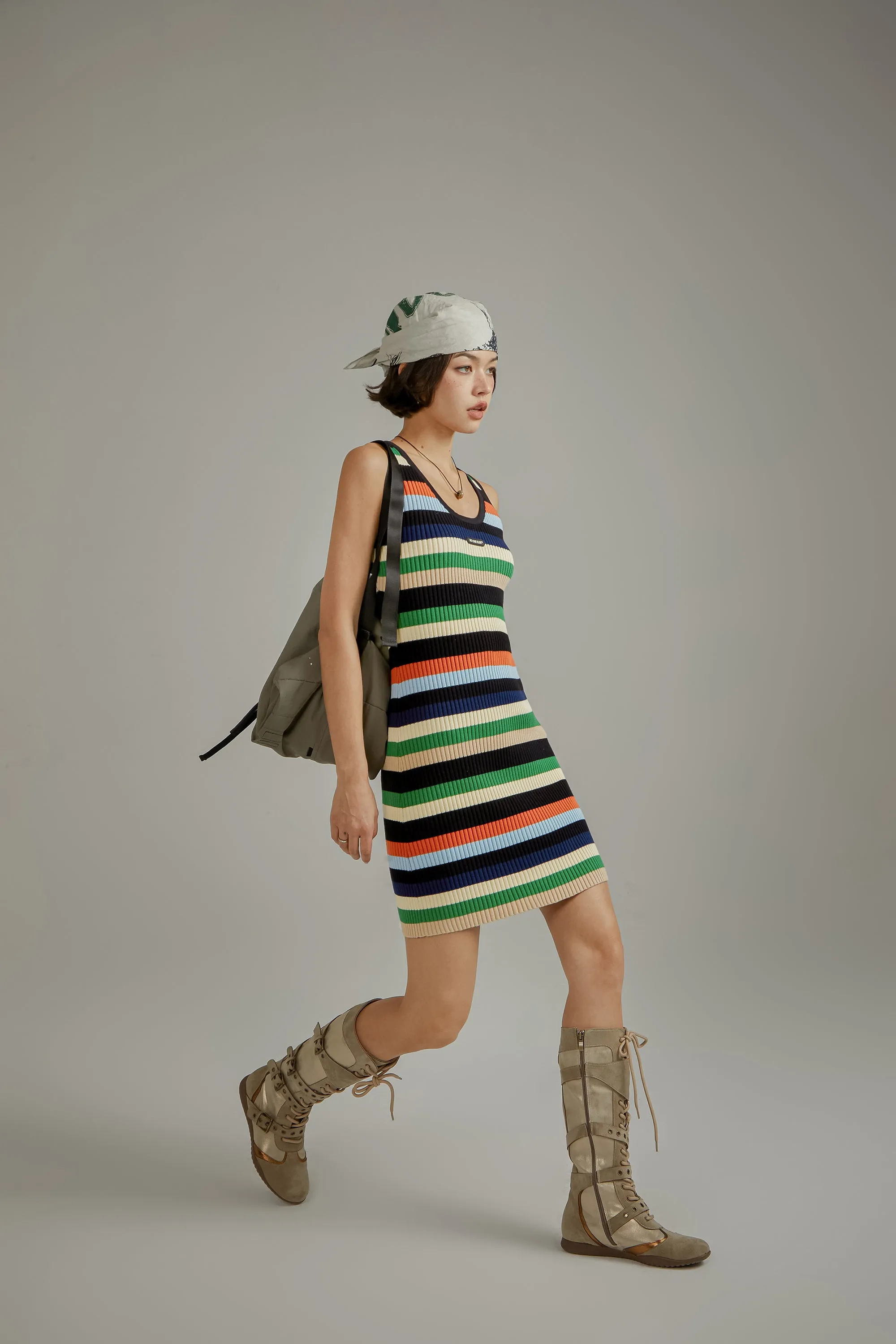 Color Contrast Striped Sleeveless Knit Dress