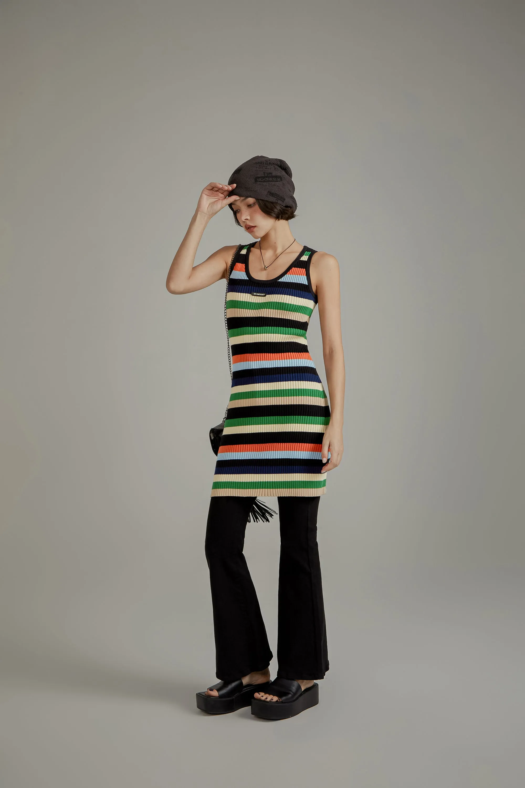 Color Contrast Striped Sleeveless Knit Dress