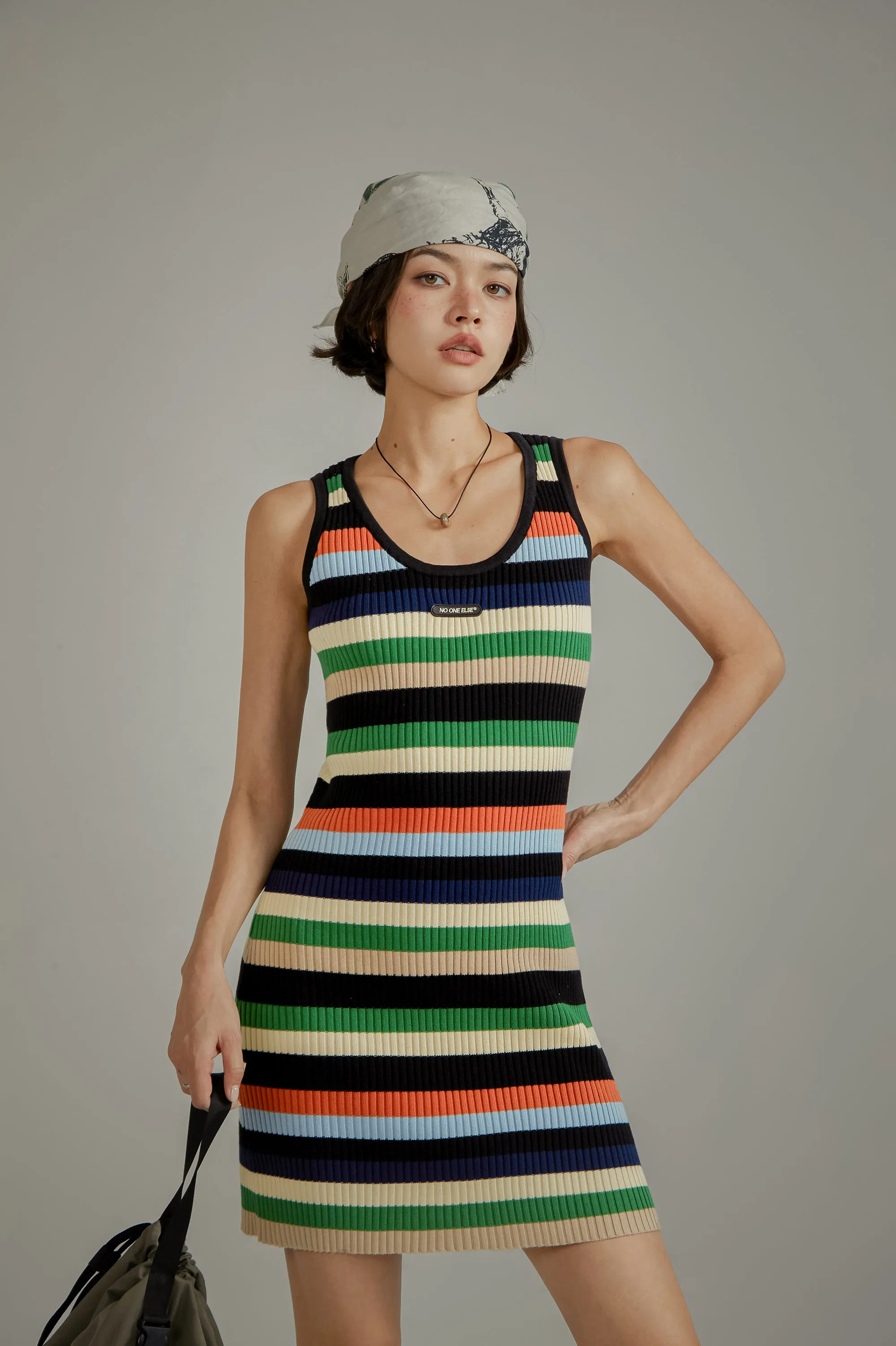 Color Contrast Striped Sleeveless Knit Dress