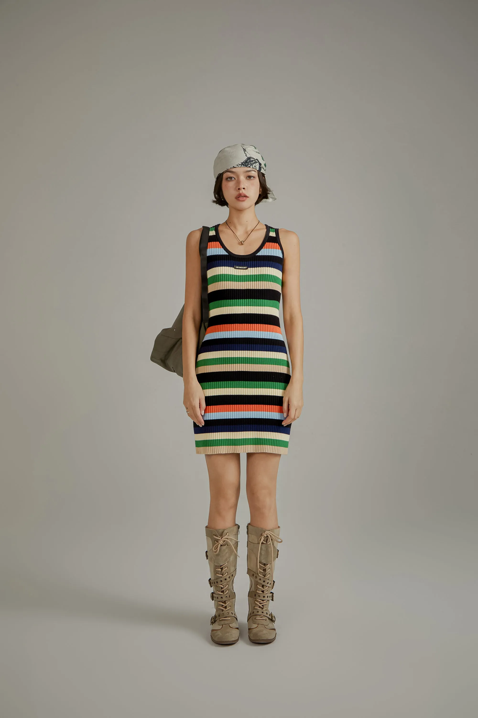 Color Contrast Striped Sleeveless Knit Dress