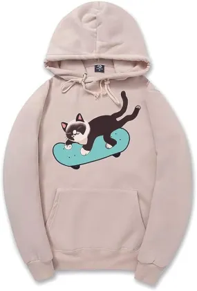 CORIRESHA Teen Cat Lovers Hoodie Skateboard Casual Long Sleeve Soft Sweatshirt With Kangaroo Pocket