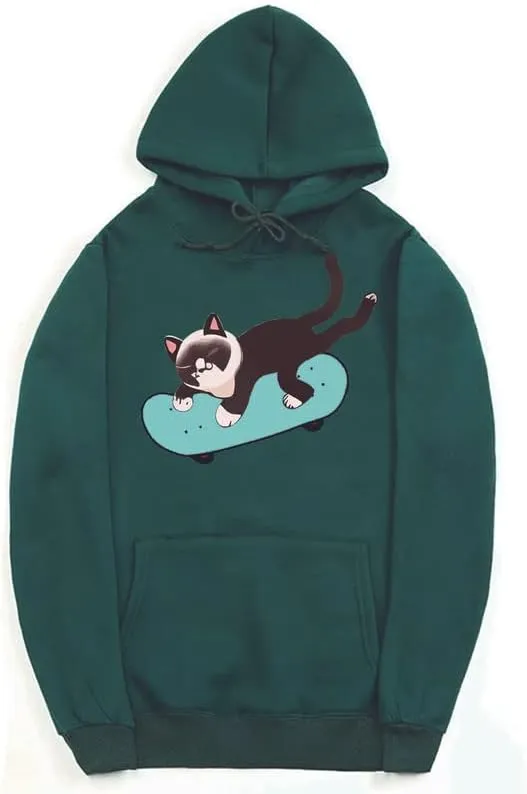 CORIRESHA Teen Cat Lovers Hoodie Skateboard Casual Long Sleeve Soft Sweatshirt With Kangaroo Pocket