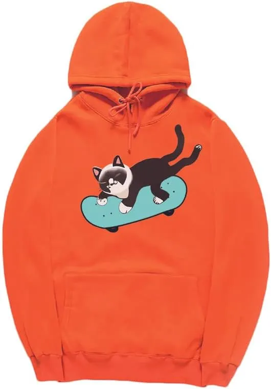 CORIRESHA Teen Cat Lovers Hoodie Skateboard Casual Long Sleeve Soft Sweatshirt With Kangaroo Pocket