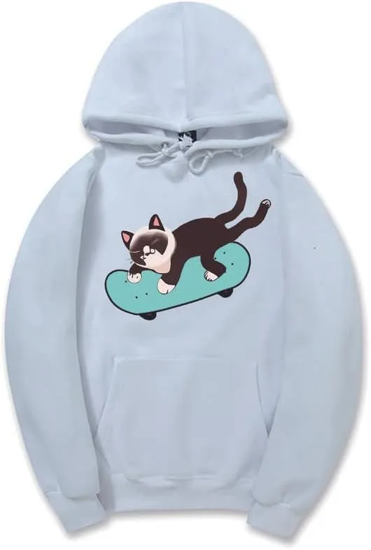 CORIRESHA Teen Cat Lovers Hoodie Skateboard Casual Long Sleeve Soft Sweatshirt With Kangaroo Pocket