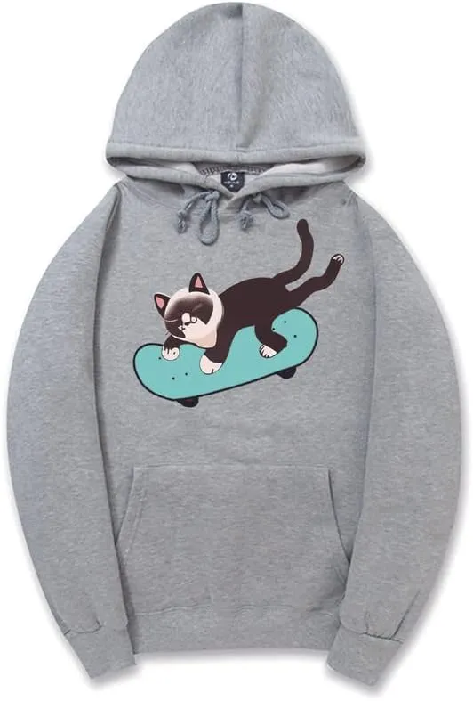 CORIRESHA Teen Cat Lovers Hoodie Skateboard Casual Long Sleeve Soft Sweatshirt With Kangaroo Pocket